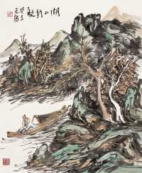 范扬 癸未（2003年）作 湖山钓艇 立轴